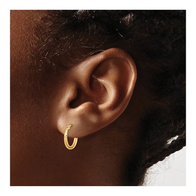 14K Yellow Gold Diamond-Cut Double Hoop Earrings – view 4