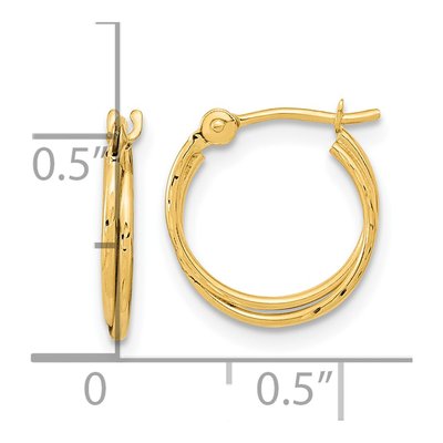 14K Yellow Gold Diamond-Cut Double Hoop Earrings – view 5