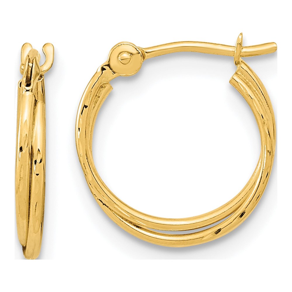 14K Yellow Gold Diamond-Cut Double Hoop Earrings