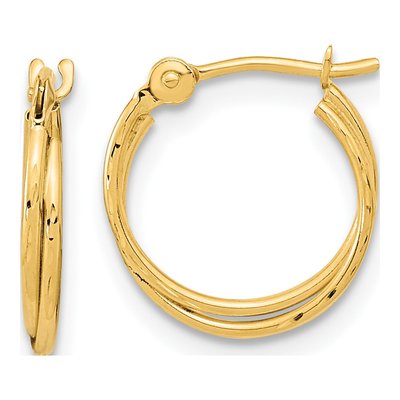 14K Yellow Gold Diamond-Cut Double Hoop Earrings