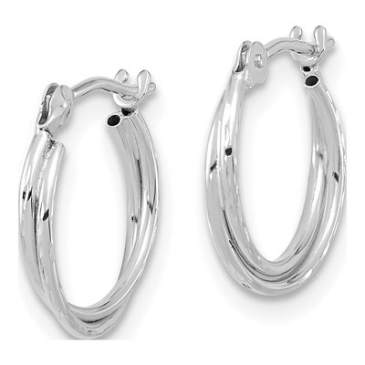 14K White Gold Diamond-Cut Double Hoop Earrings – view 3