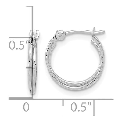14K White Gold Diamond-Cut Double Hoop Earrings – view 5