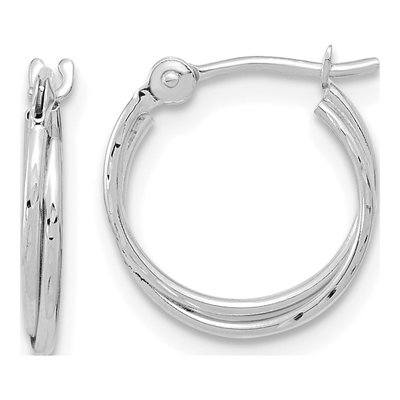 14K White Gold Diamond-Cut Double Hoop Earrings