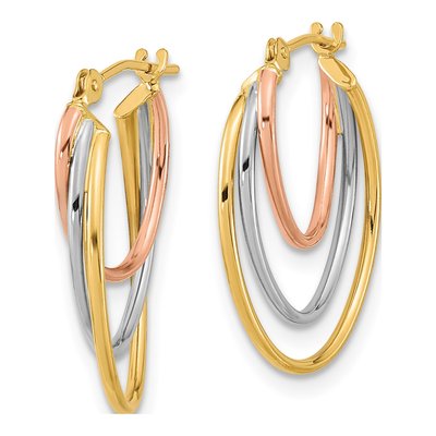 14K Tri-Color Gold 21mm Graduated Hoop Earrings – view 3