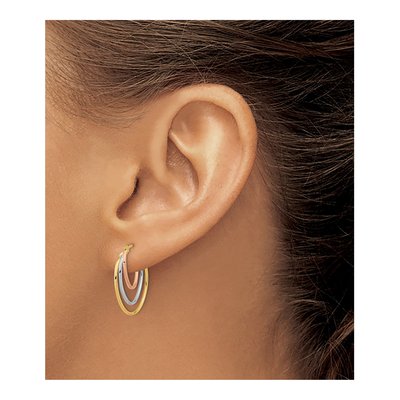 14K Tri-Color Gold 21mm Graduated Hoop Earrings – view 4