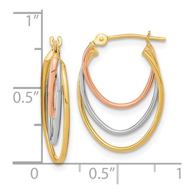 14K Tri-Color Gold 21mm Graduated Hoop Earrings – view 5