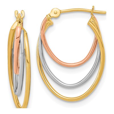 14K Tri-Color Gold 21mm Graduated Hoop Earrings