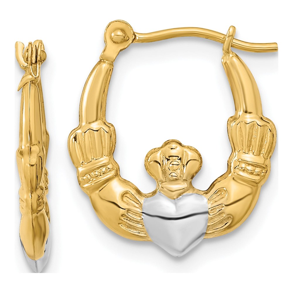 14K Yellow Gold Claddagh Hoop Earrings
