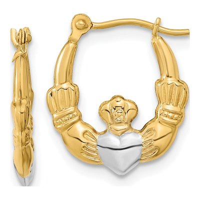 14K Yellow Gold Claddagh Hoop Earrings