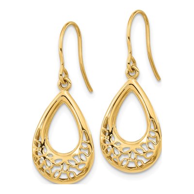 14K Yellow Gold Filigree Teardrop Dangle Earrings – view 3