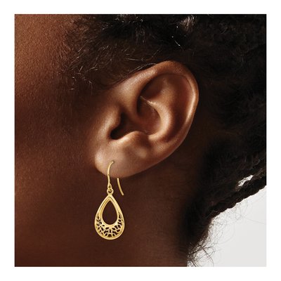 14K Yellow Gold Filigree Teardrop Dangle Earrings – view 4