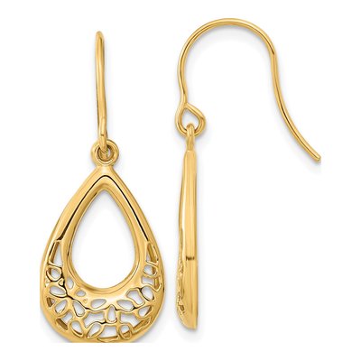 14K Yellow Gold Filigree Teardrop Dangle Earrings