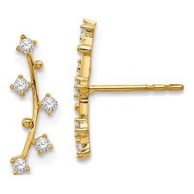 14K Yellow Gold CZ Bar Dangle Earrings