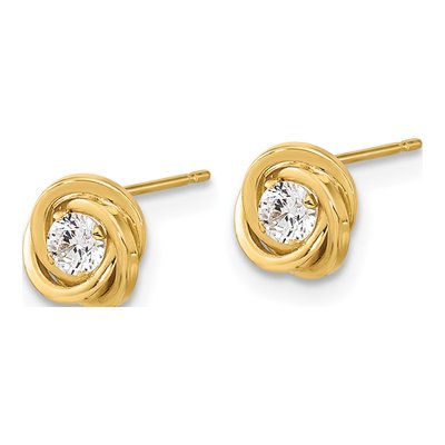 14K Yellow Gold CZ Love Knot Stud Earrings – view 3