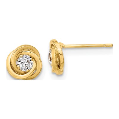 14K Yellow Gold CZ Love Knot Stud Earrings