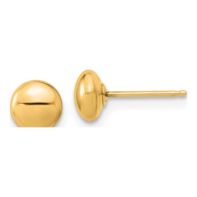 14K Yellow Gold Puffed Round Button Stud Earrings
