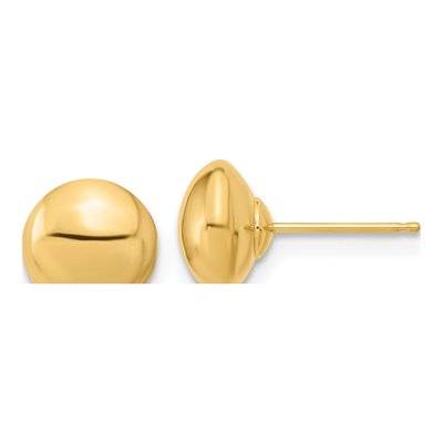 14K Yellow Gold Puffed Round Button Stud Earrings