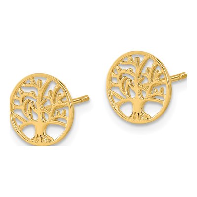 14K Yellow Gold Tree of Life Circle Stud Earrings – view 3