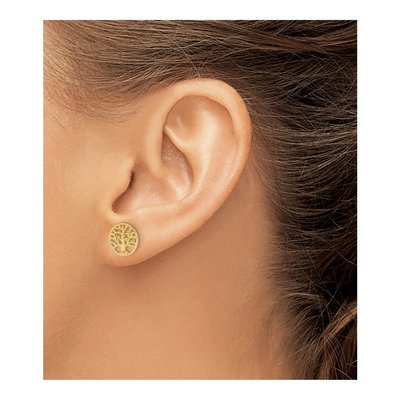 14K Yellow Gold Tree of Life Circle Stud Earrings – view 4