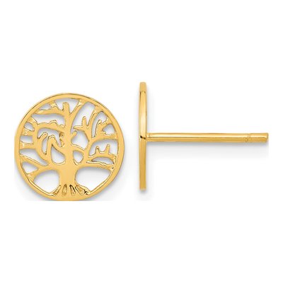 14K Yellow Gold Tree of Life Circle Stud Earrings