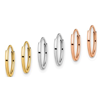14K Tri-Color Endless Tube Hoop Earrings, Set of 3 – view 2