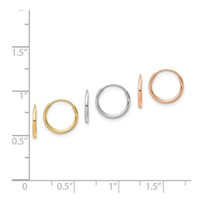14K Tri-Color Endless Tube Hoop Earrings, Set of 3 – view 4