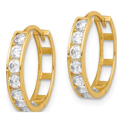 14K Yellow Gold 16mm CZ Huggie Hoop Earrings – view 3