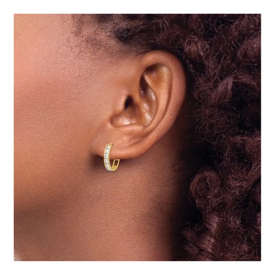 14K Yellow Gold 16mm CZ Huggie Hoop Earrings – view 4