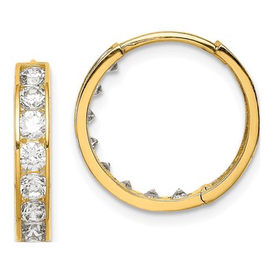 14K Yellow Gold 16mm CZ Huggie Hoop Earrings