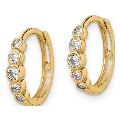 14K Yellow Gold 12mm CZ Huggie Hoop Earrings – view 3