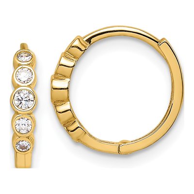 14K Yellow Gold 12mm CZ Huggie Hoop Earrings