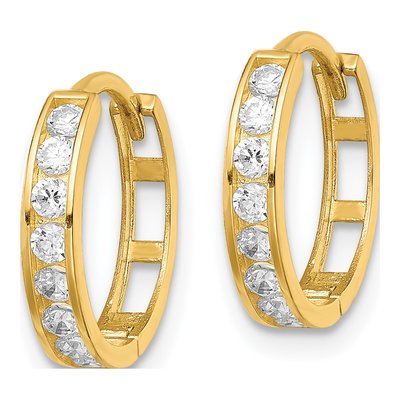 14K Yellow Gold 13mm CZ Huggie Hoop Earrings – view 2