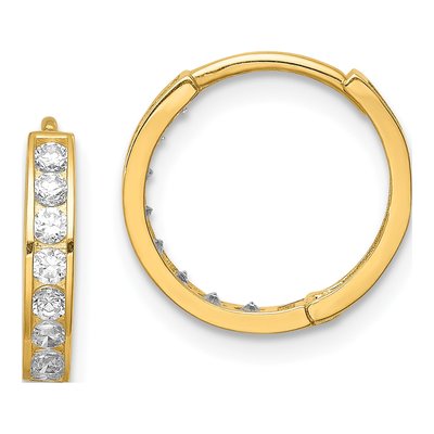 14K Yellow Gold 13mm CZ Huggie Hoop Earrings