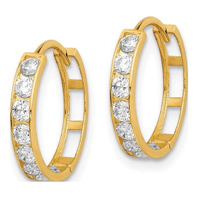 14K Yellow Gold 15mm CZ Huggie Hoop Earrings – view 2