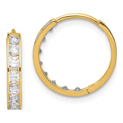 14K Yellow Gold 15mm CZ Huggie Hoop Earrings