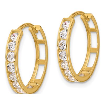 14K Yellow Gold 17mm CZ Huggie Hoop Earrings – view 3