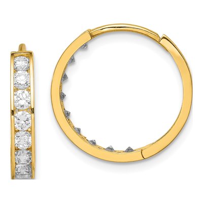 14K Yellow Gold 17mm CZ Huggie Hoop Earrings