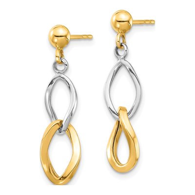 14K Two-Tone Gold Twisted Link Dangle Earrings – view 2