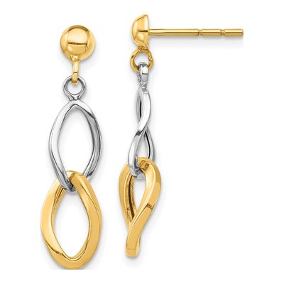 14K Two-Tone Gold Twisted Link Dangle Earrings