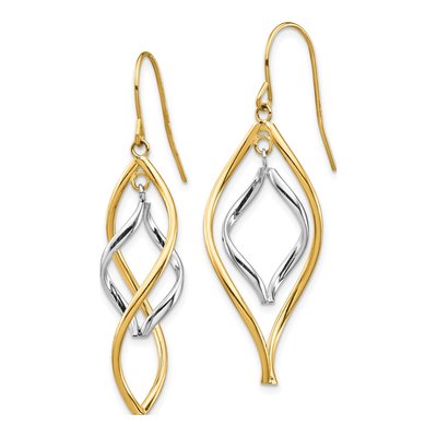 14K Two-Tone Gold Twisted Dangle Earrings – view 3