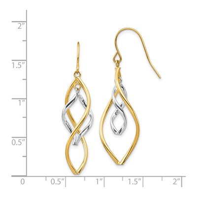 14K Two-Tone Gold Twisted Dangle Earrings – view 5