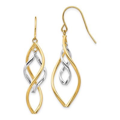 14K Two-Tone Gold Twisted Dangle Earrings