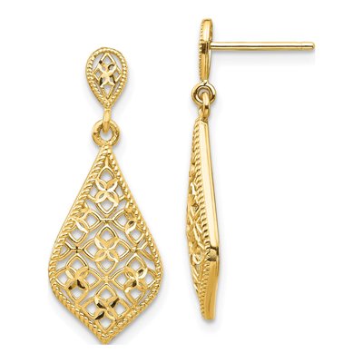 14K Yellow Gold Filigree Dangle Earrings