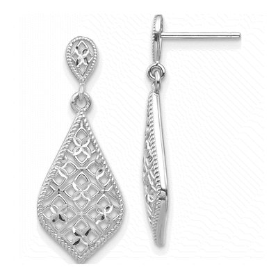 14K White Gold Filigree Dangle Earrings