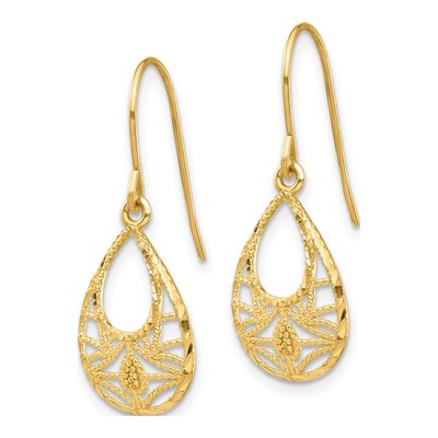 14K Yellow Gold Filigree Teardrop Dangle Earrings – view 3