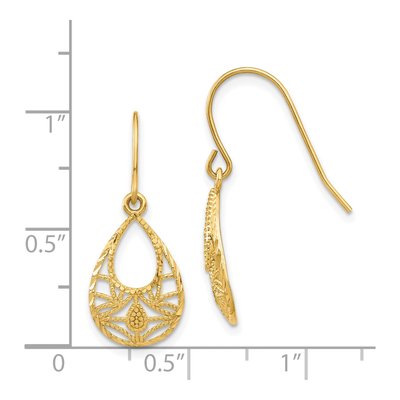 14K Yellow Gold Filigree Teardrop Dangle Earrings – view 5