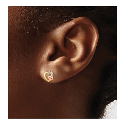 14K Two-Tone Gold Round CZ Heart Stud Earrings – view 4