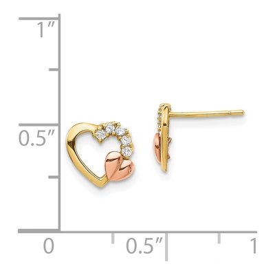 14K Two-Tone Gold Round CZ Heart Stud Earrings – view 5