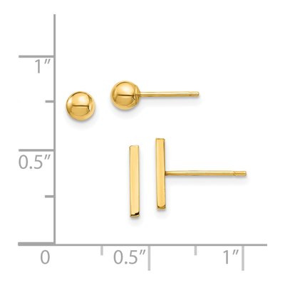 14K Yellow Gold Bar & Ball Post Earrings Set – view 4
