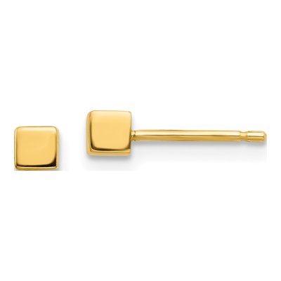 14K Yellow Gold Cube Stud Earrings